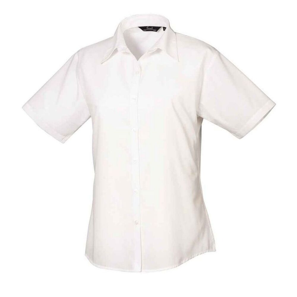 Premier Womens/Ladies Poplin Short-Sleeved Blouse / White